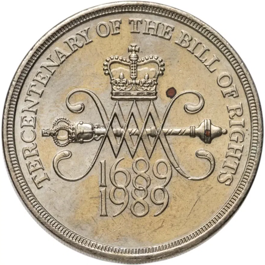 Великобритания 2 фунта (pounds) 1989 "300 лет "Биллю о правах" Англии"
