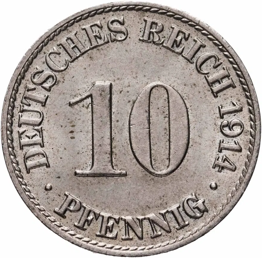 Германия 10 пфеннигов (pfennig) 1914 A  знак монетного двора: "A" - Берлин