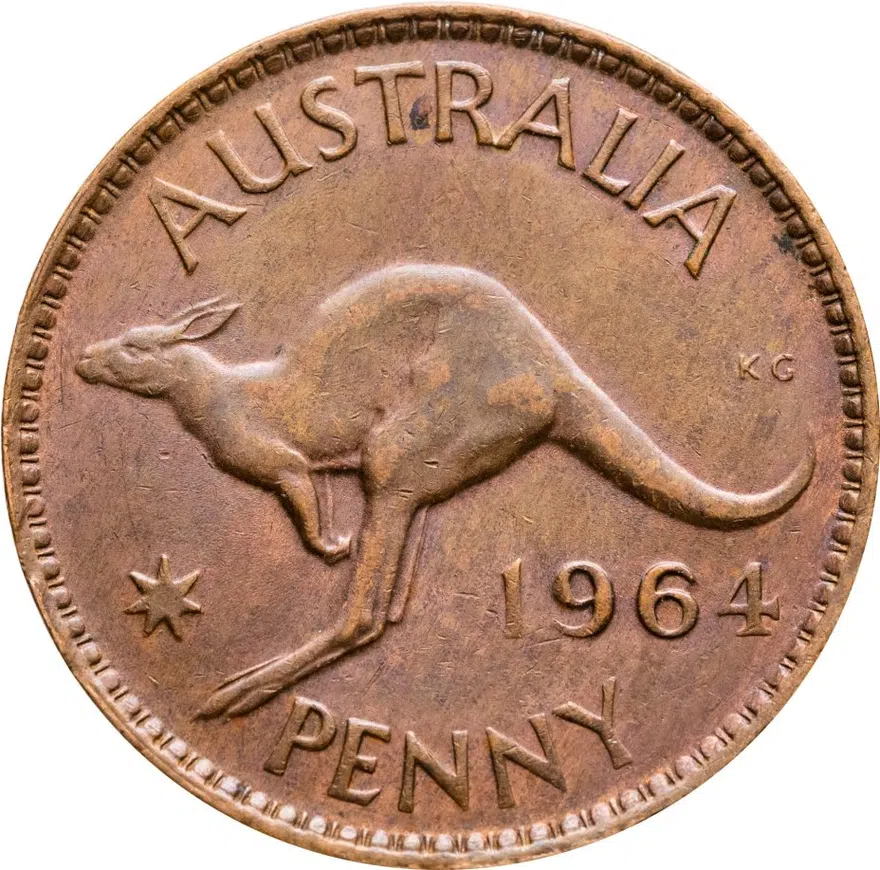 Австралия 1 пенни (penny) 1964   без точки после "PENNY" - Монетный двор Мельбурна, аверс