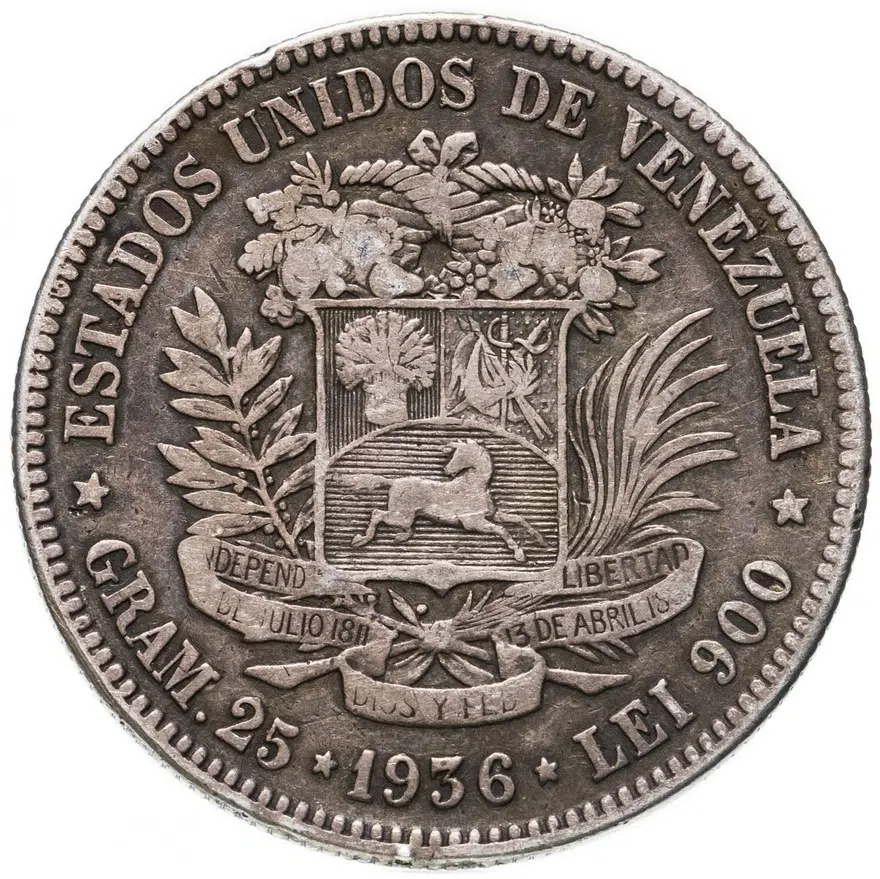 Венесуэла 5 боливаров (bolivares) 1936, реверс