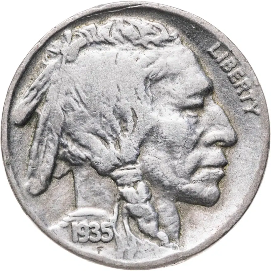 США 5 центов (cents) 1935  Buffalo Nickel Без отметки монетного двора, аверс