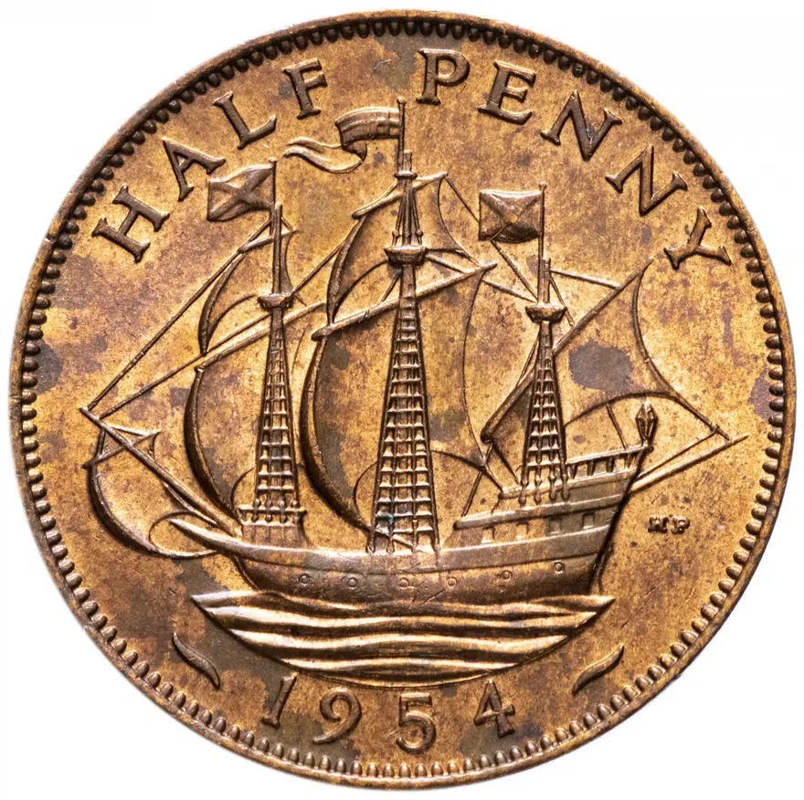 Великобритания 1/2 пенни (penny) 1954, аверс
