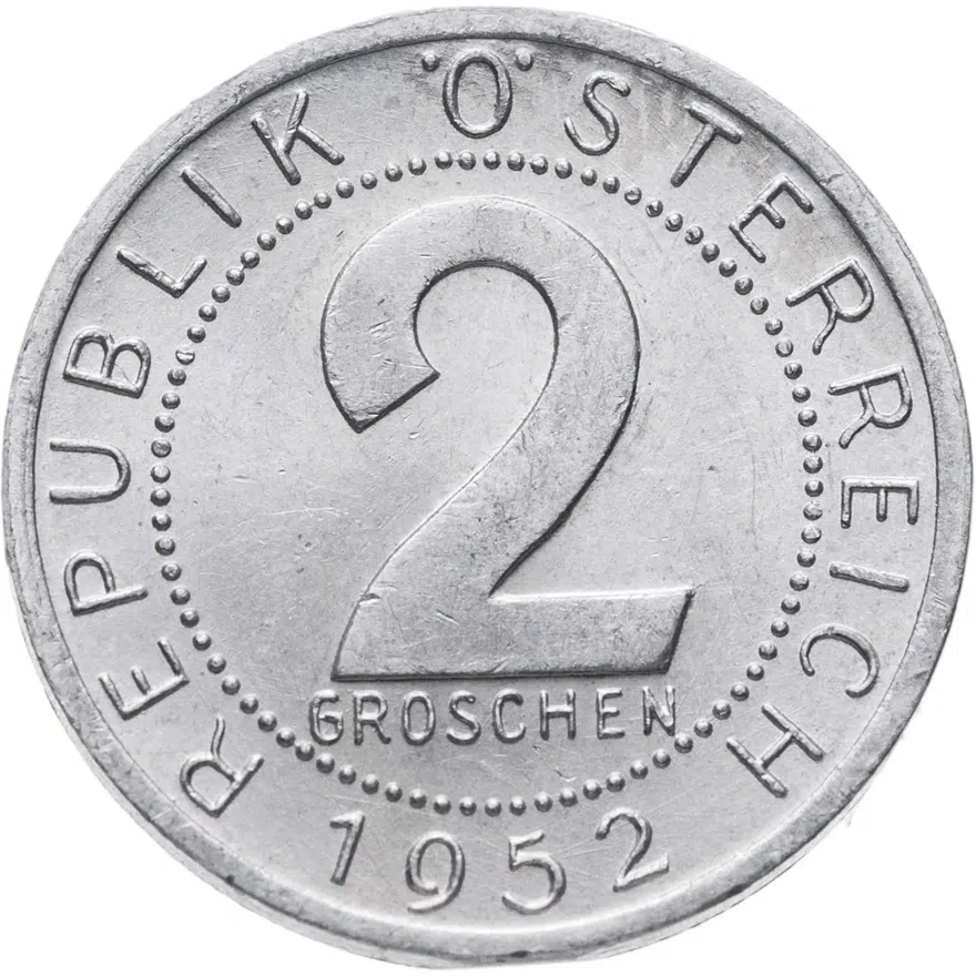 Австрия 2 гроша (groschen) 1952, реверс