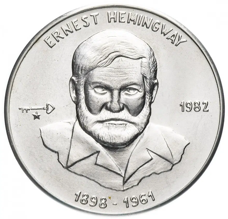 Куба 1 песо (peso) 1982 "Эрнест Хэмингуэй - Портрет", аверс