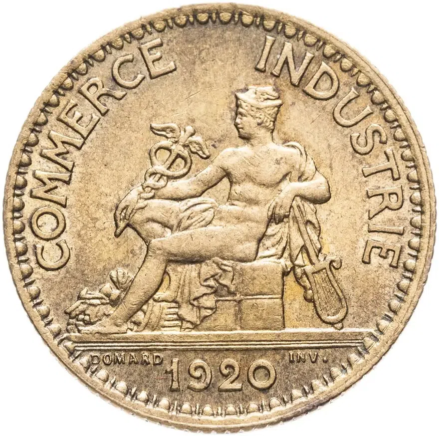 Франция 1 франк (franc) 1920   алюминиевая бронза, реверс