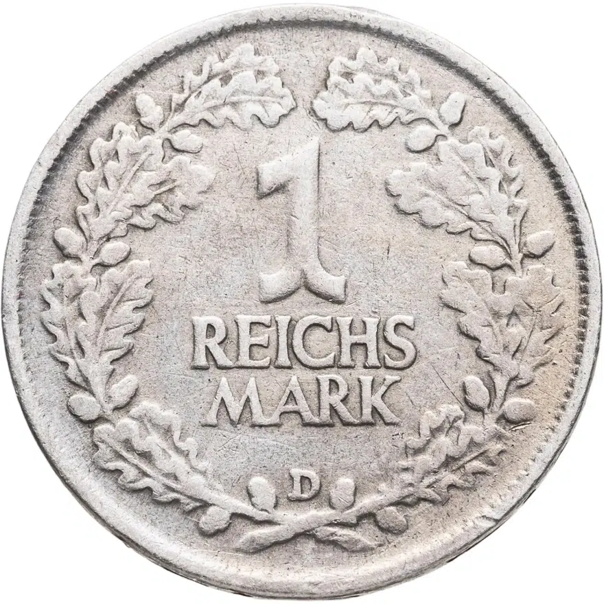 Германия 1 марка (mark) 1925 D  знак монетного двора "D" — Мюнхен