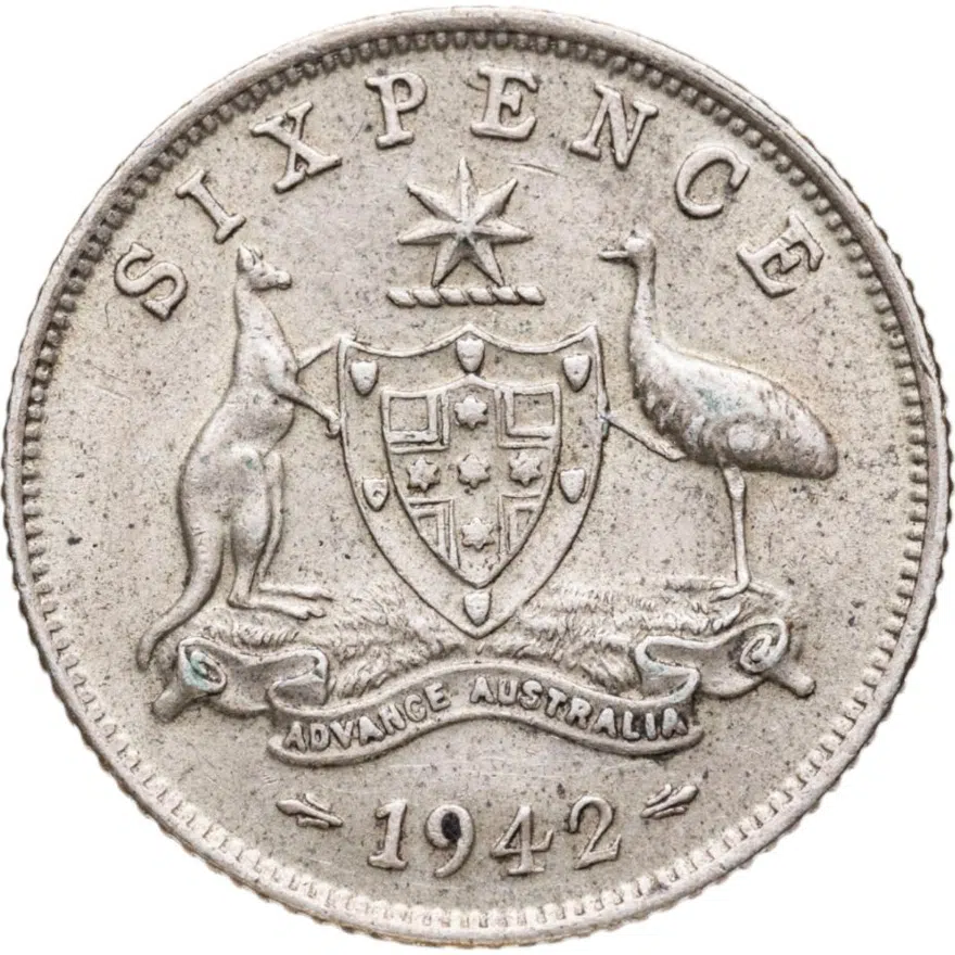 Австралия 6 пенсов (pence) 1942, без отметки монетного двора