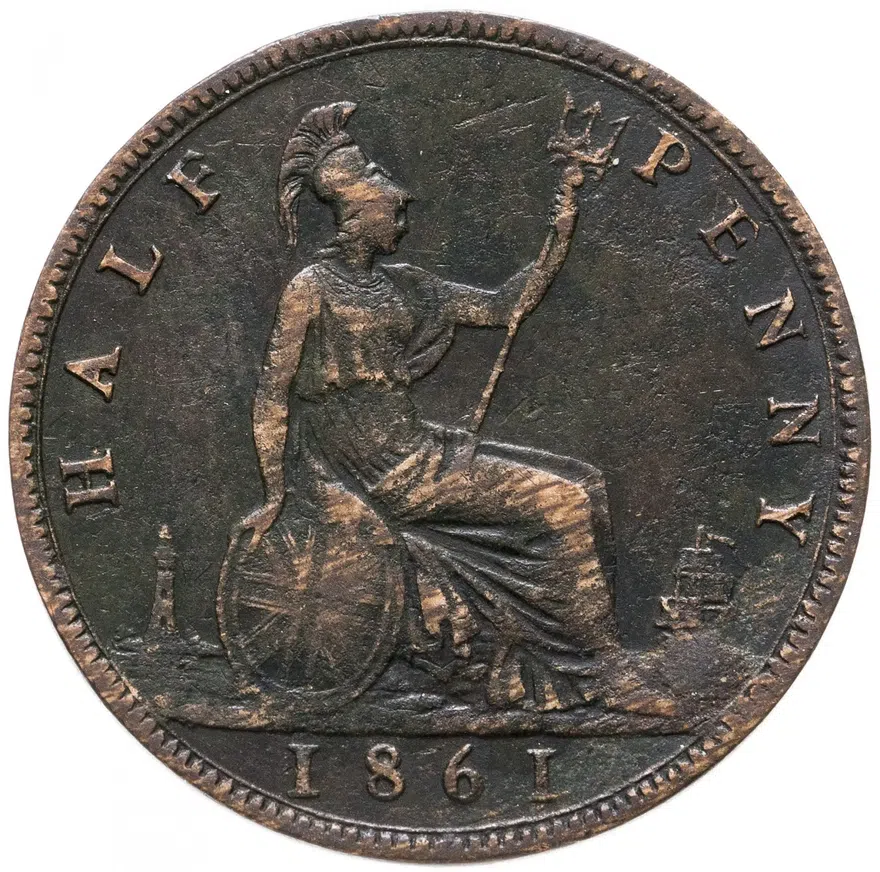 Великобритания 1/2 пенни 1861, реверс