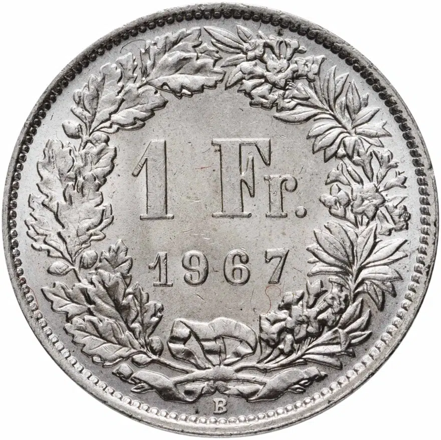 Швейцария 1 франк (franc) 1967, аверс