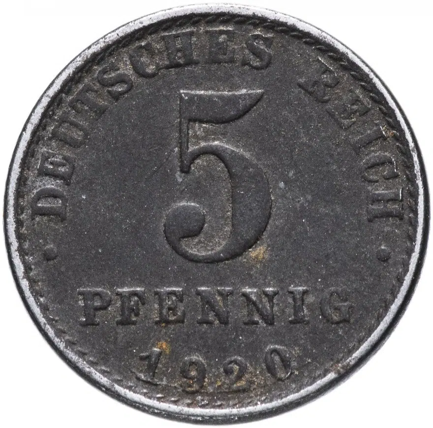 Германия 5 пфеннигов (pfennig) 1920 A, аверс