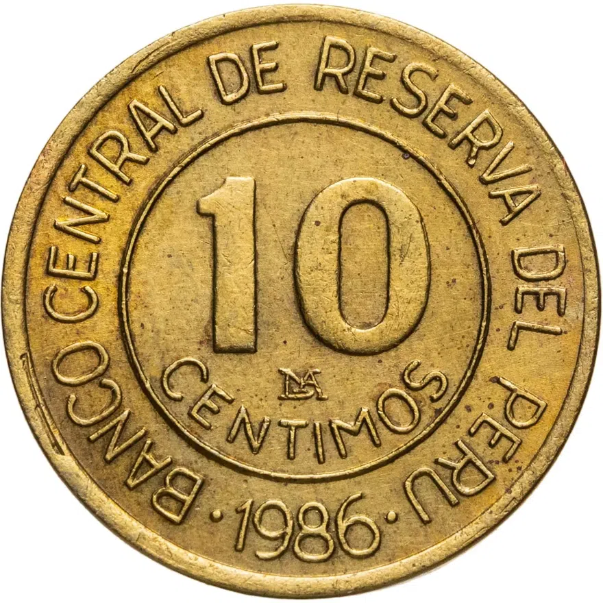 Перу 10 сентимо (centimos) 1986, аверс
