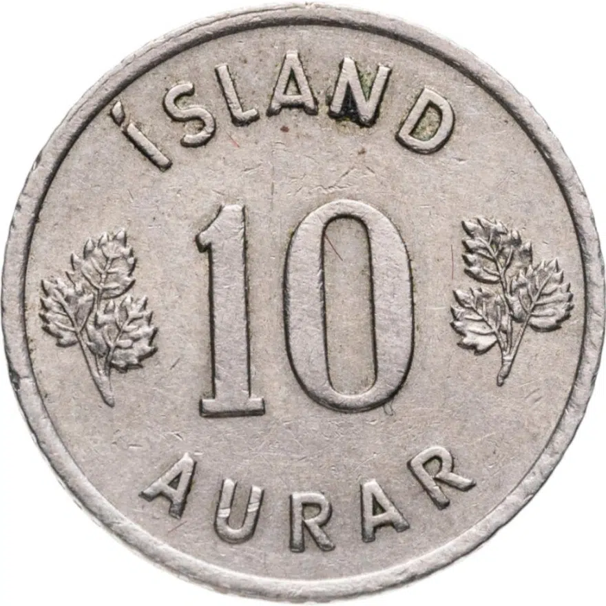 Исландия 10 эйре (aurar) 1953, аверс