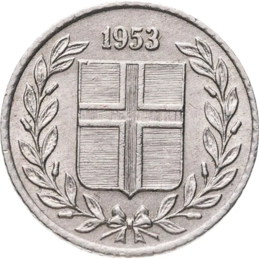 Исландия 10 эйре (aurar) 1953, реверс