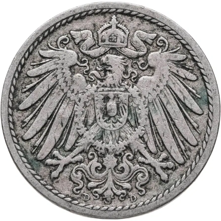 Германия 5 пфеннигов (pfennig) 1904 D  знак монетного двора: "D" - Мюнхен, реверс