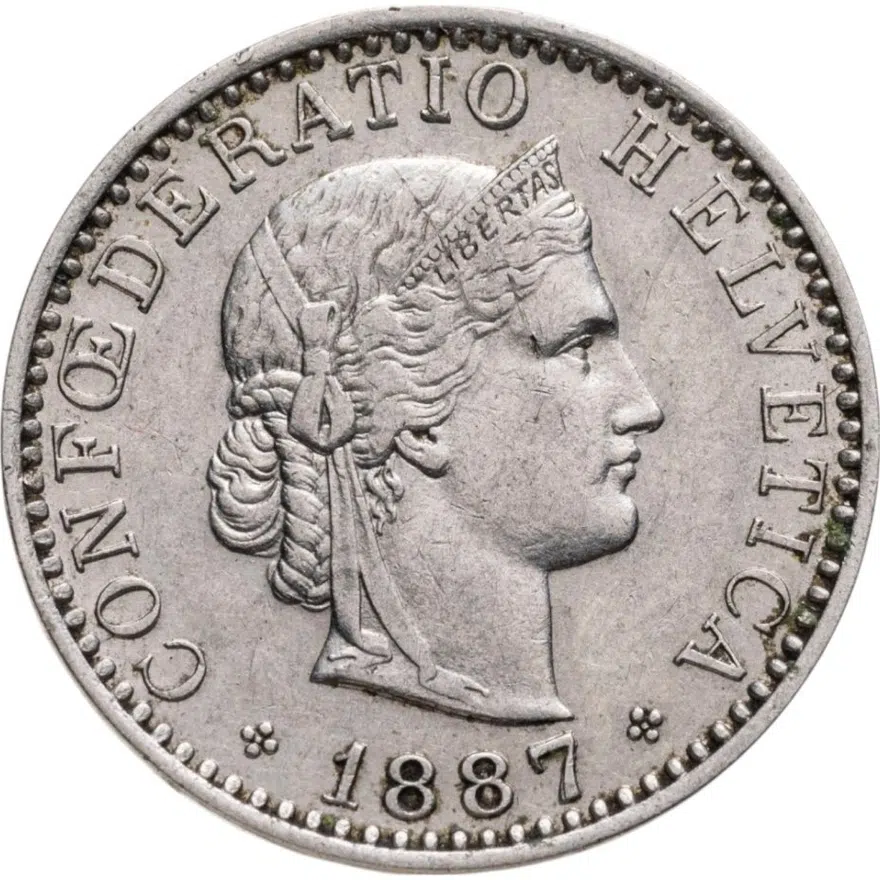Швейцария 20 раппенов (rappen) 1887, реверс