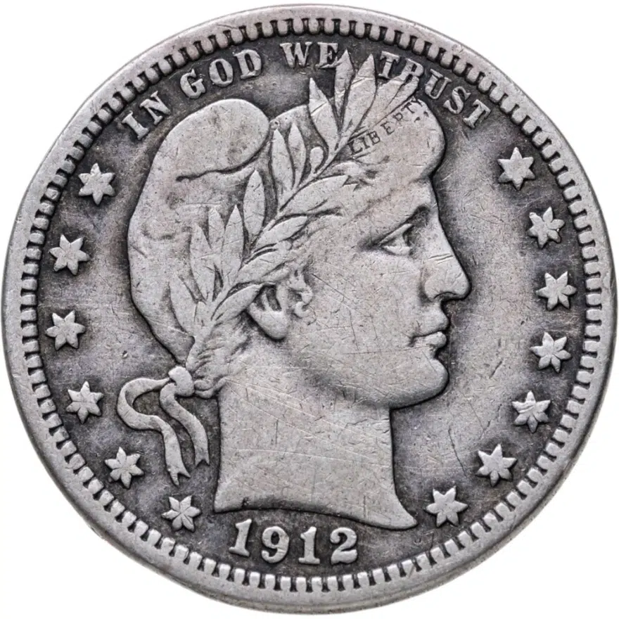 США 25 центов (квотер, 1/4 доллара, quarter dollar) 1912  Barber Quarter Без отметки монетного двора, аверс