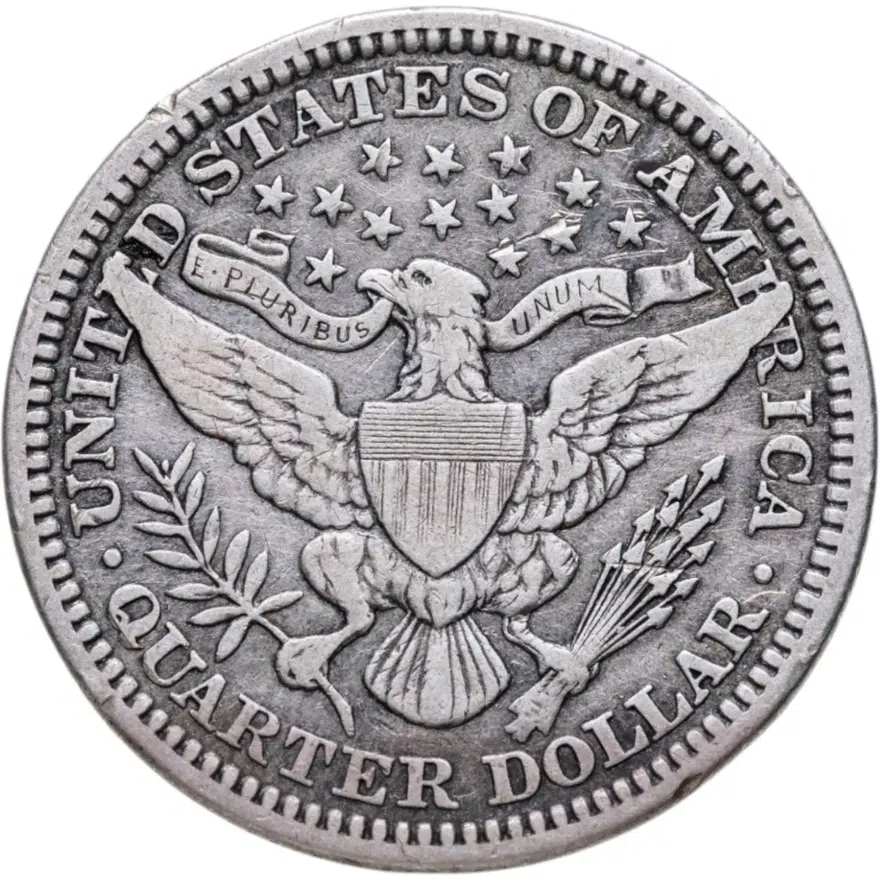 США 25 центов (квотер, 1/4 доллара, quarter dollar) 1912  Barber Quarter Без отметки монетного двора, реверс