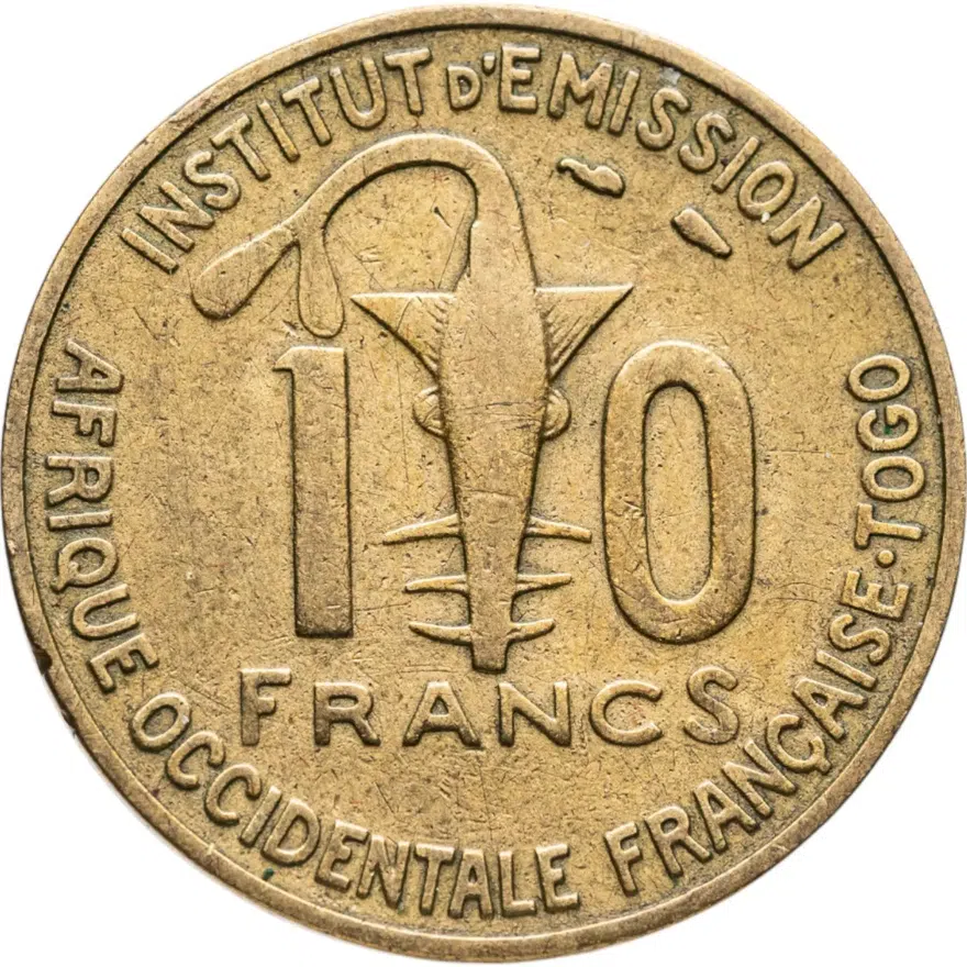 Французская Западная Африка и Того 10 франков (francs) 1957