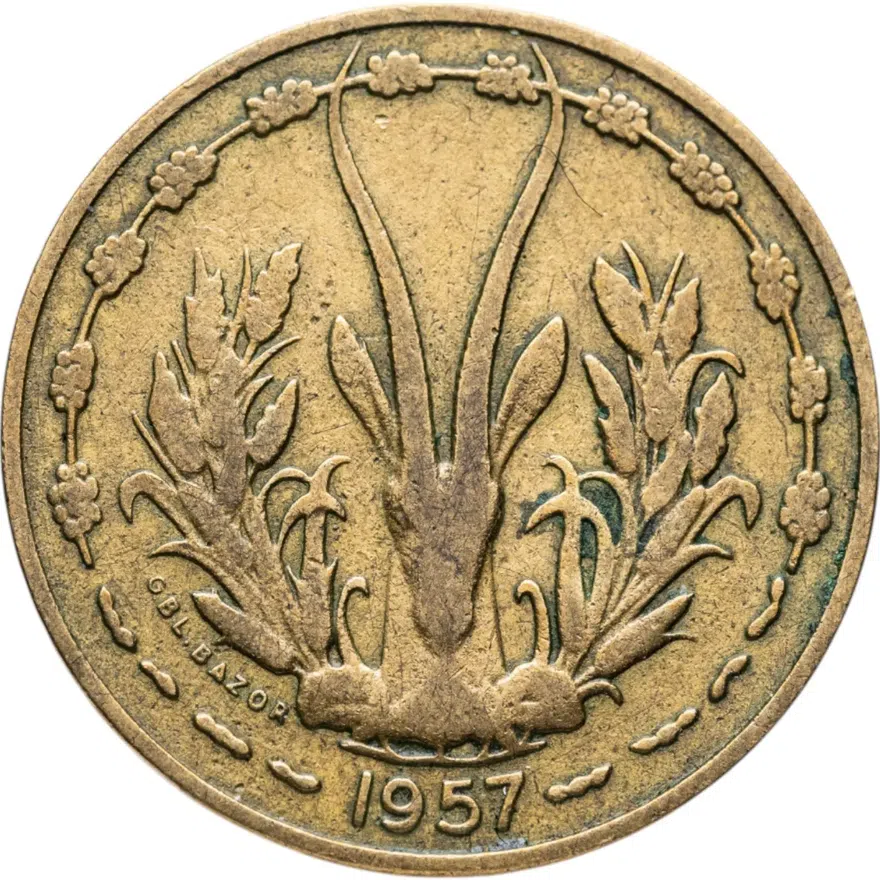 Французская Западная Африка и Того 10 франков (francs) 1957, реверс
