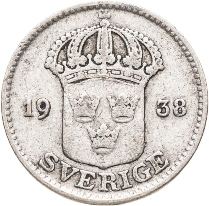 Швеция 25 эре (ore) 1938, реверс