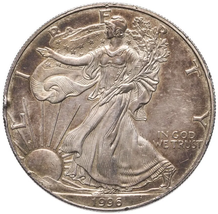 США 1 доллар (dollar) 1996 P Американский серебряный орёл знак монетного двора: "P" - Филадельфия, аверс