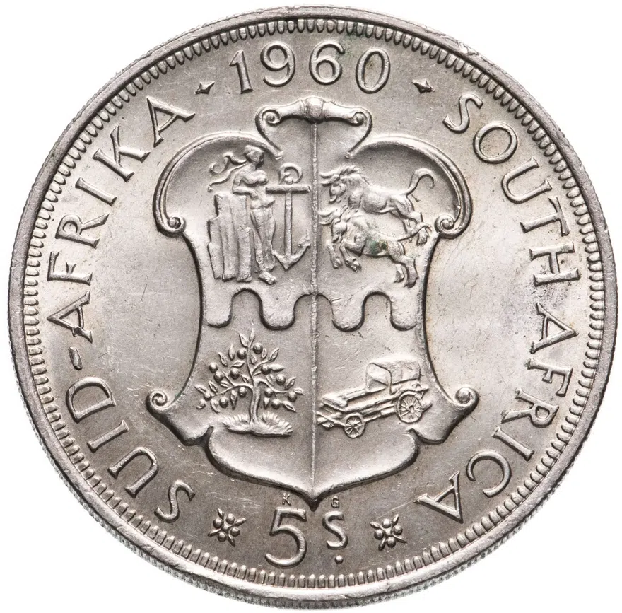 ЮАР 5 шиллингов (shillings) 1960  50 лет Южноафриканскому союзу, реверс