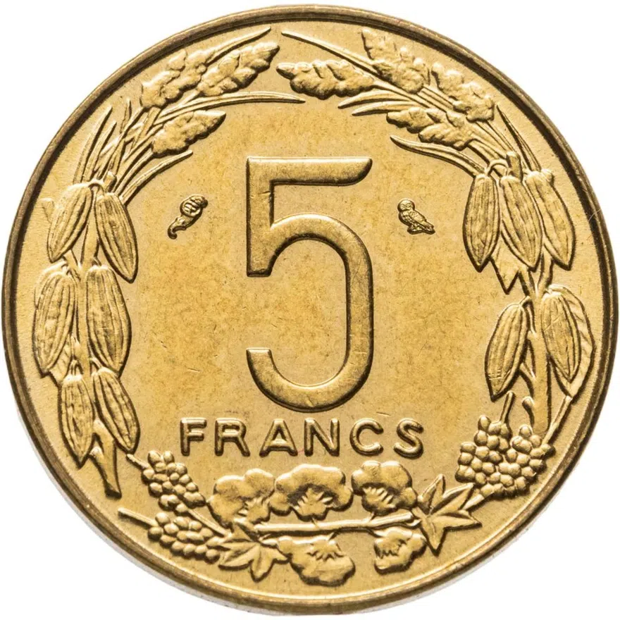 Экваториальная Африка и Камерун 5 франков (francs) 1967, реверс