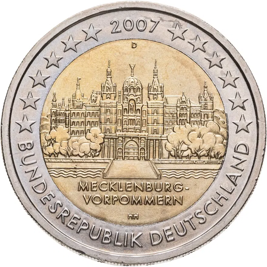 Германия 2 евро (euro) 2007 D "Федеральные земли Германии: Мекленбург - Передняя Померания", реверс
