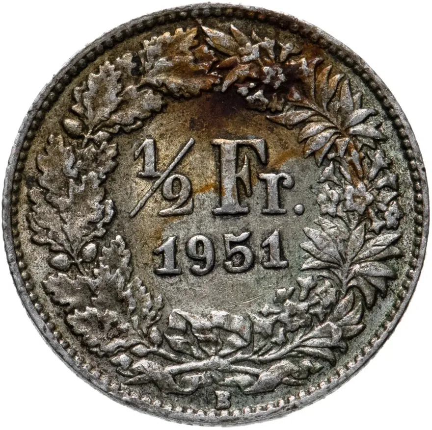Швейцария 1/2 франка (franc) 1951, аверс