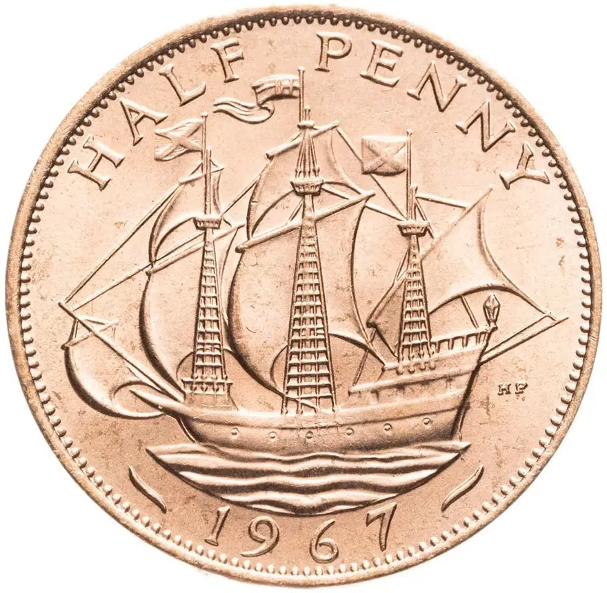 Великобритания 1/2 пенни (penny) 1967, аверс