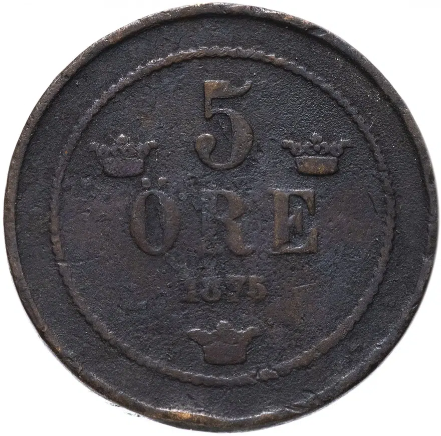 Швеция 5 эре (ore) 1875, реверс