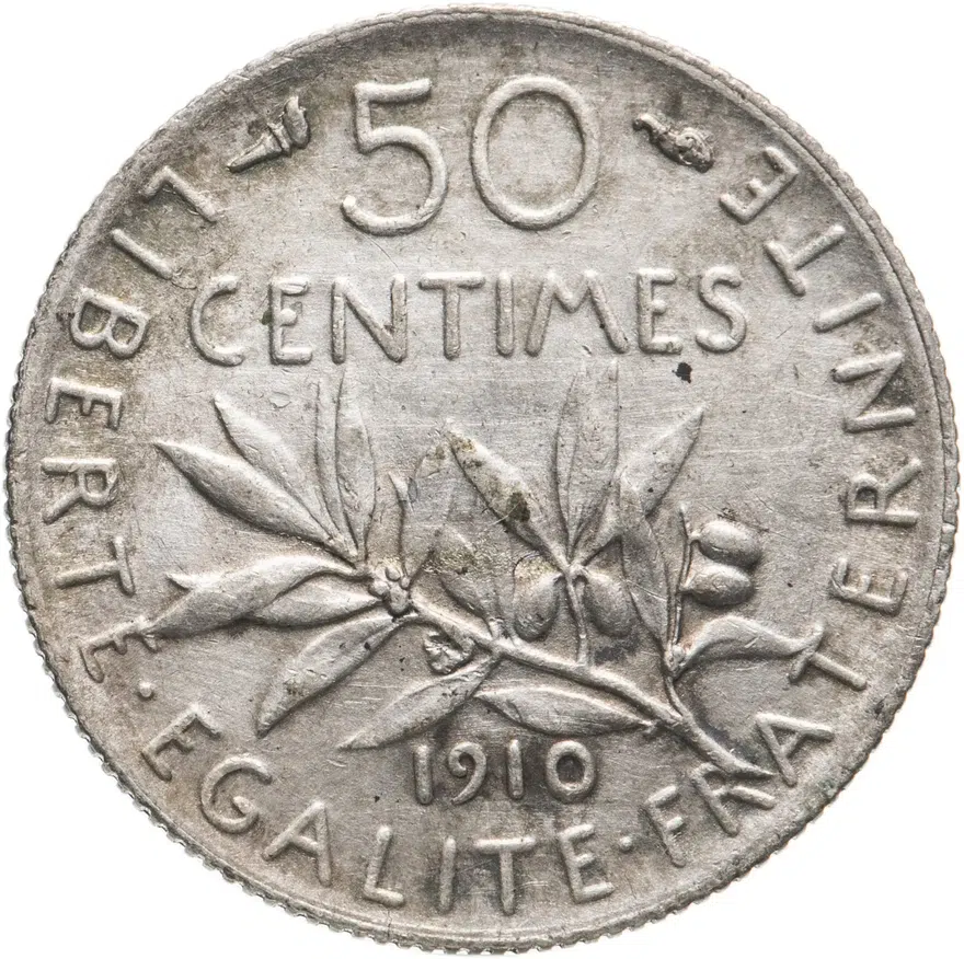 Франция 50 сантимов (centimes) 1910, реверс