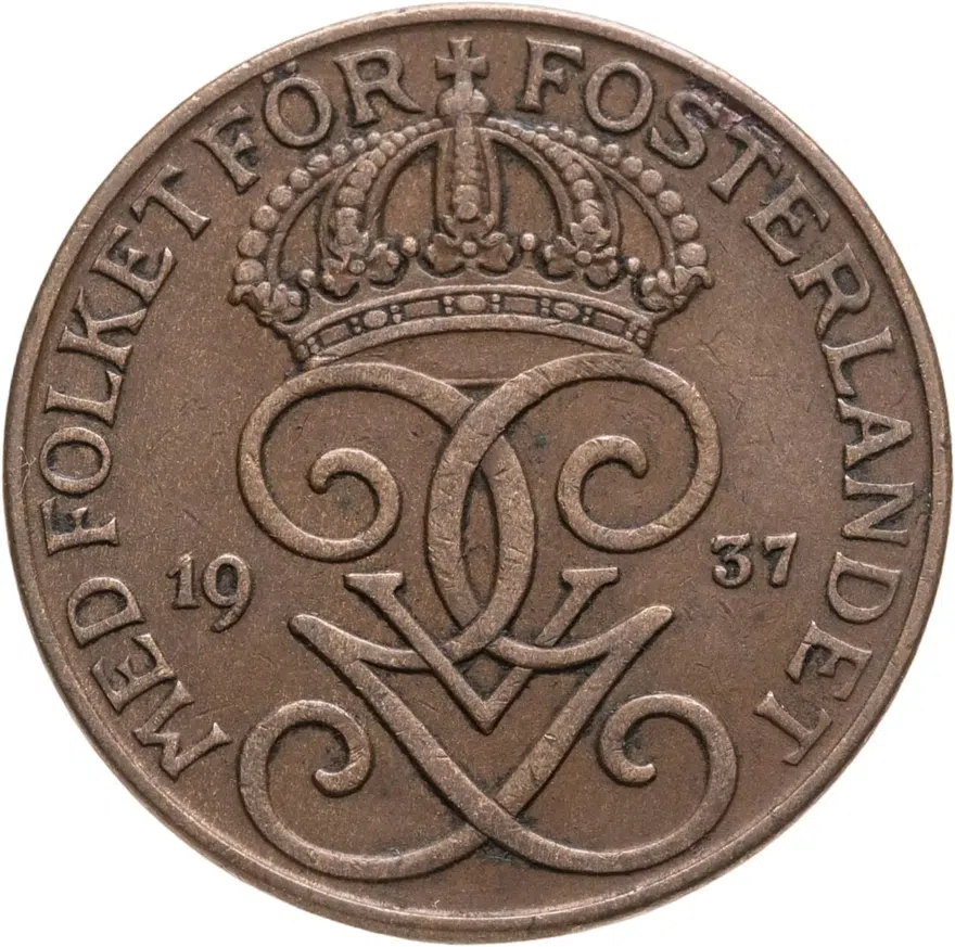 Швеция 5 эре (ore) 1937, аверс