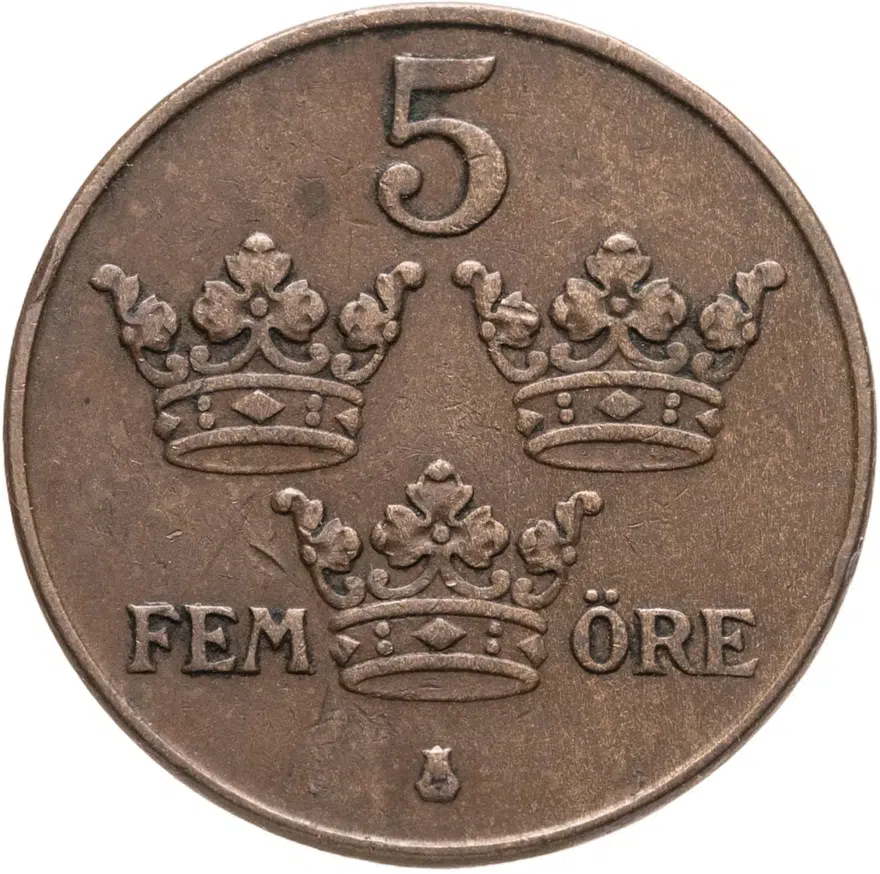Швеция 5 эре (ore) 1937, реверс