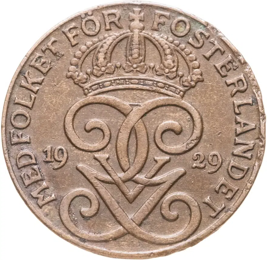 Швеция 2 эре (ore) 1929, реверс