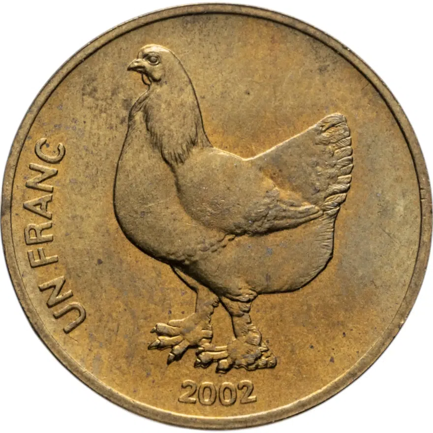 Конго (ДРК) 1 франк (franc) 2002 "Животные - Петух", реверс