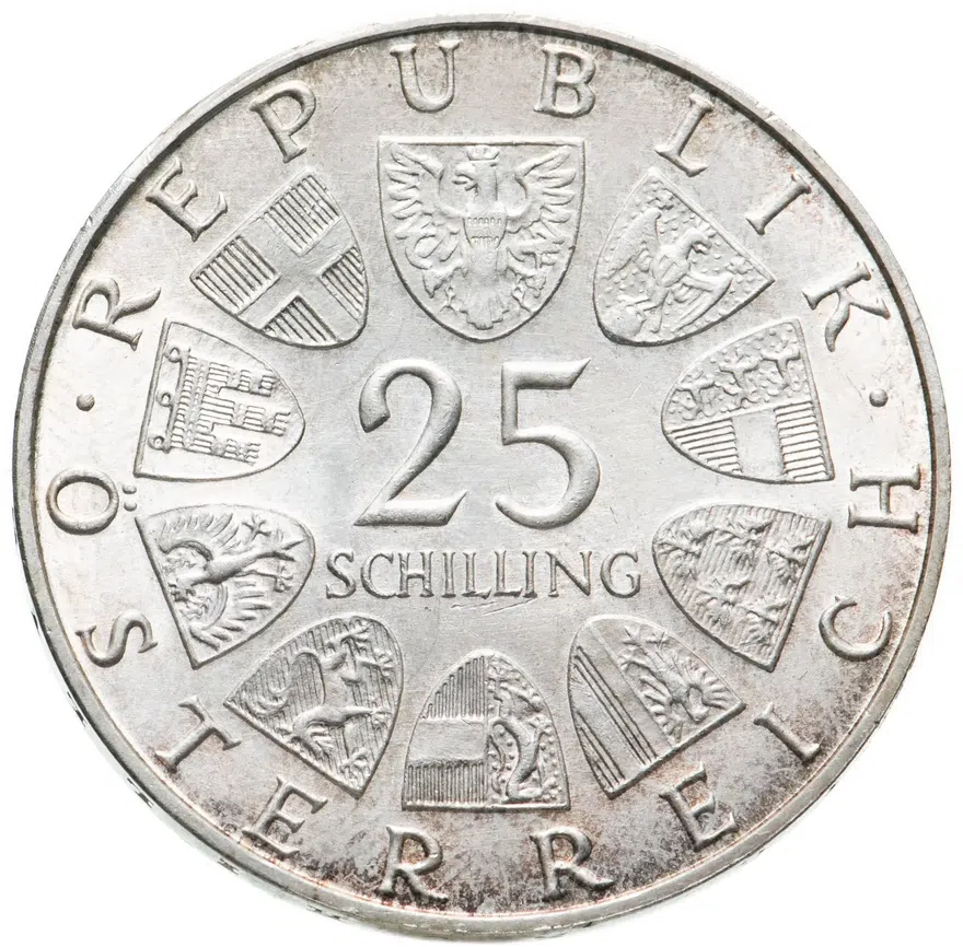 Австрия 25 шиллингов (shillings) 1972  50 лет со дня смерти Карла Михаэля Цирера, реверс