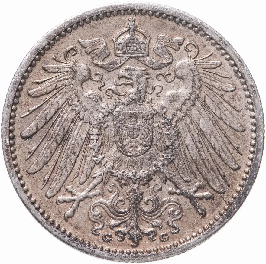 Германия 1 марка (mark) 1907 G  знак монетного двора: "G" - Карлсруэ, реверс