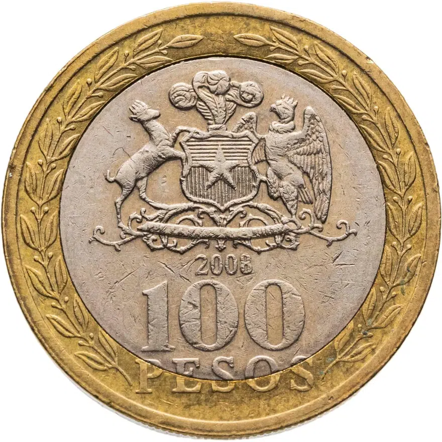 Чили 100 песо (pesos) 2008, аверс