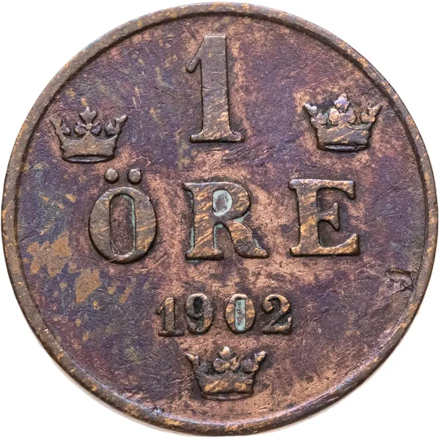 Швеция 1 эре (ore) 1902, аверс