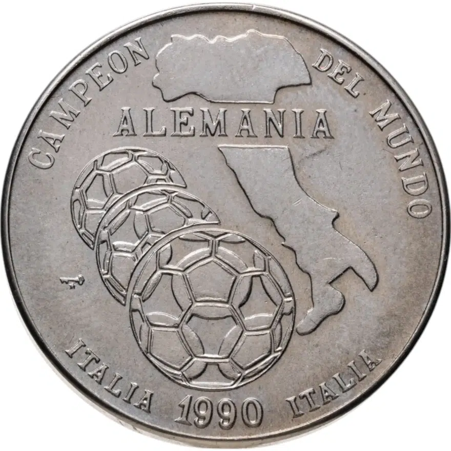 Куба 1 песо (peso) 1990  "Чемпионат мира по футболу 1990, Италия - чемпион Германия", аверс