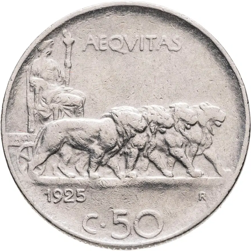 Италия 50 чентезимо (centesimi) 1925, реверс