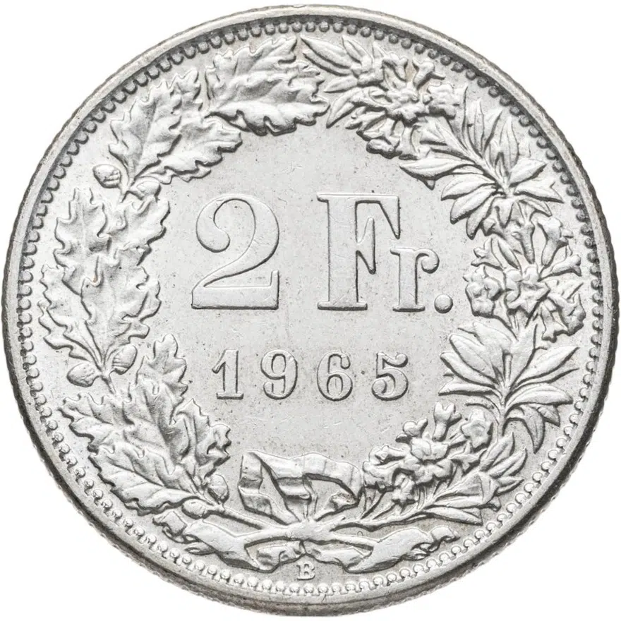 Швейцария 2 франка (francs) 1965, аверс