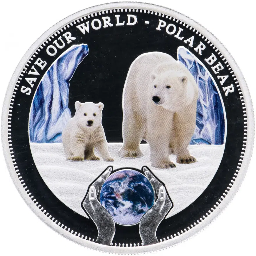 Острова Кука 1 доллар (dollar) 2013 Proof "Сохраним наш мир - Полярный (белый) медведь" в буклете, аверс