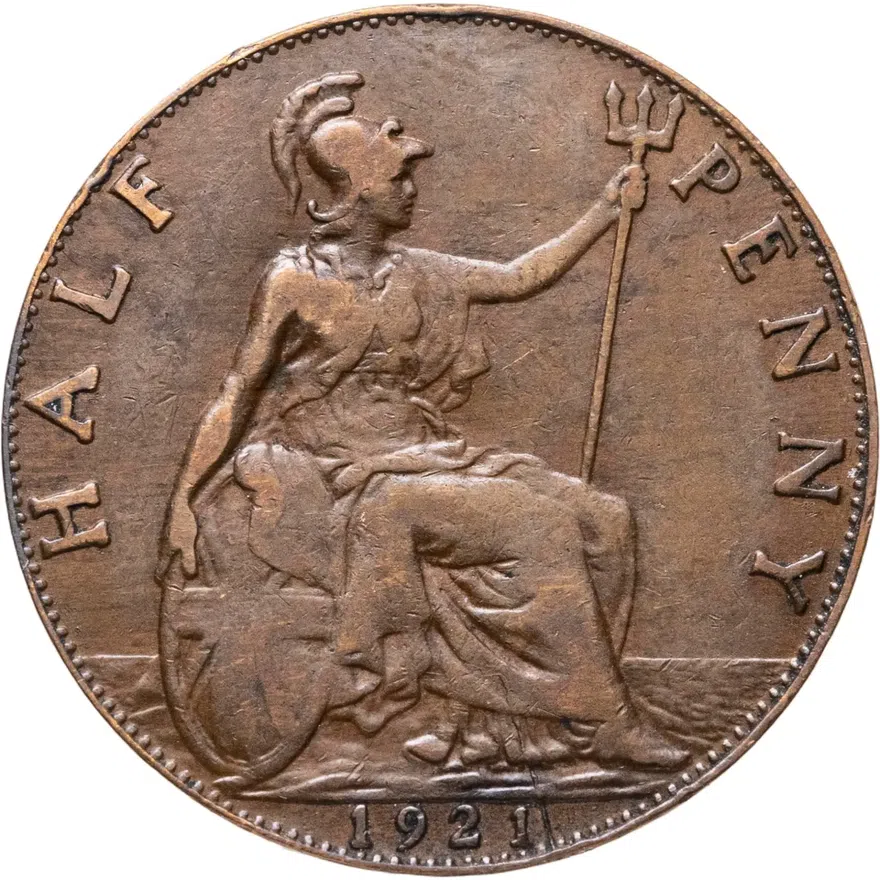 Великобритания 1/2 пенни (penny) 1921, аверс