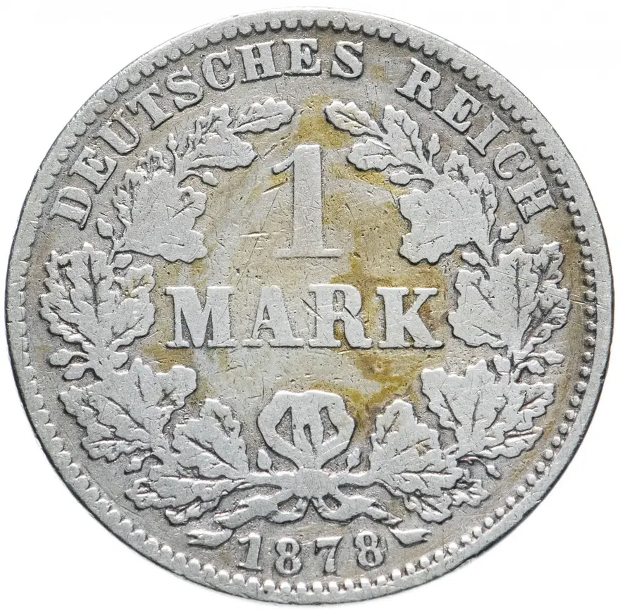 1 марка 1878 J   знак монетного двора: "J" - Гамбург Германия, реверс