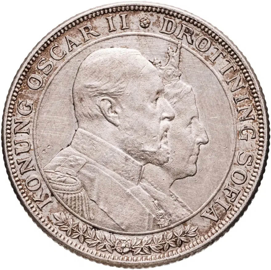 Швеция 2 кроны 1907 "50 лет свадьбе Короля Оскара II и Леди Софии"