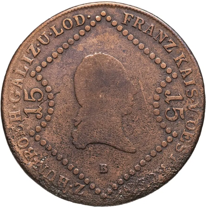 Австрия 15 крейцеров (kreuzer) 1807 B  знак монетного двора "B" - Кремница, аверс