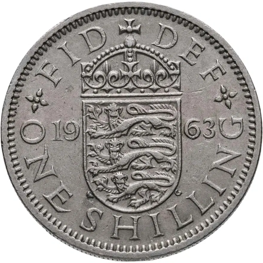 Великобритания 1 шиллинг (shilling) 1963  Английский герб - 3 льва внутри коронованного щита, реверс