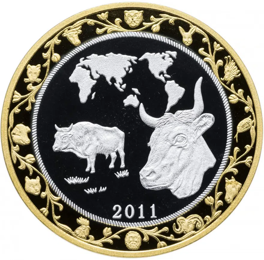 Северная Корея 30 вон (won) 2011 "Китайский гороскоп - год быка", реверс